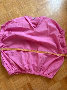 Frances Valentine Bright Pink V-Neck Short Sleeve Blouse
